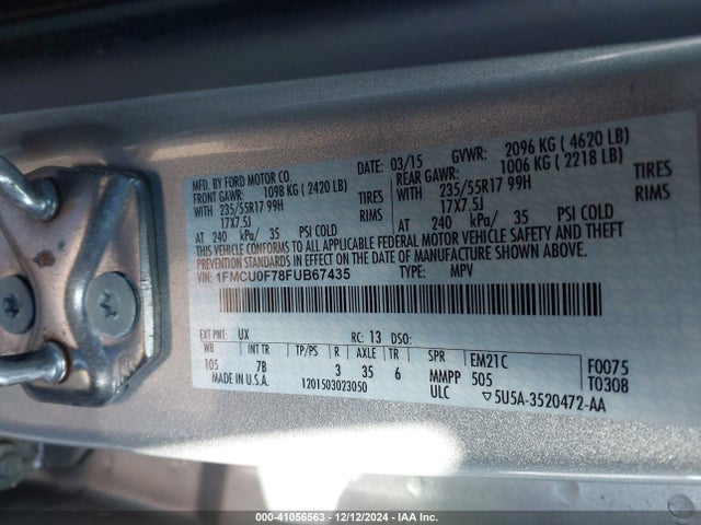 Ford ESCAPE S 2015 1FMCU0F78FUB67435 Image 9