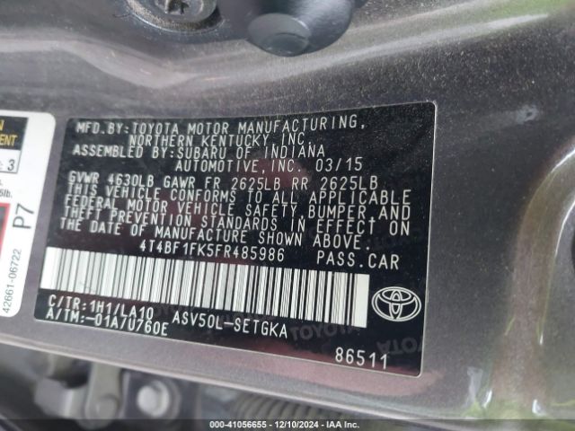 4T4BF1FK5FR485986 Toyota CAMRY XLE