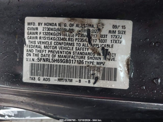 Honda Odyssey Ex-l 2016 5FNRL5H69GB017136 Image 9