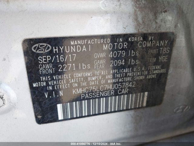 KMHC75LC7HU057842 Hyundai Ioniq Hybrid Sel