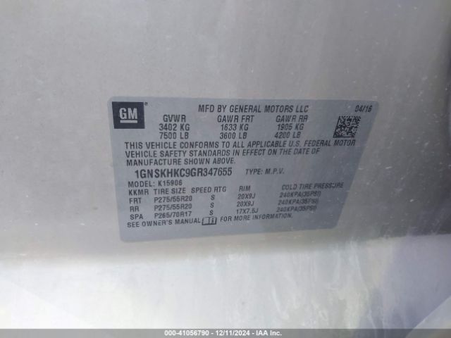 1GNSKHKC9GR347655 Chevrolet Suburban Lt