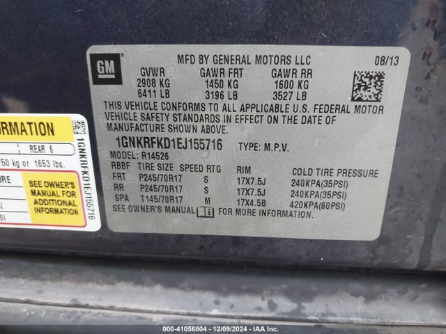 Chevrolet Traverse Ls 2014 1GNKRFKD1EJ155716 Image 9