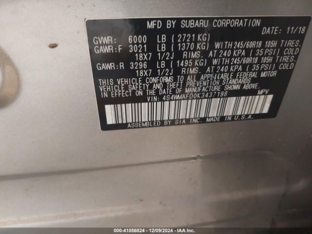 4S4WMAFD0K3437198 Subaru Ascent Premium
