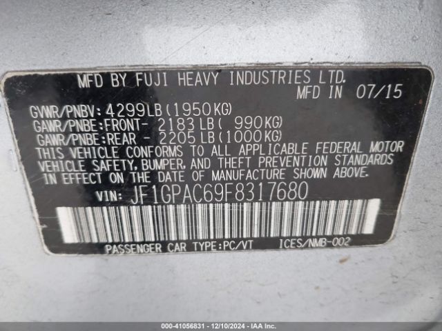 JF1GPAC69F8317680 Subaru Impreza 2.0i Premium