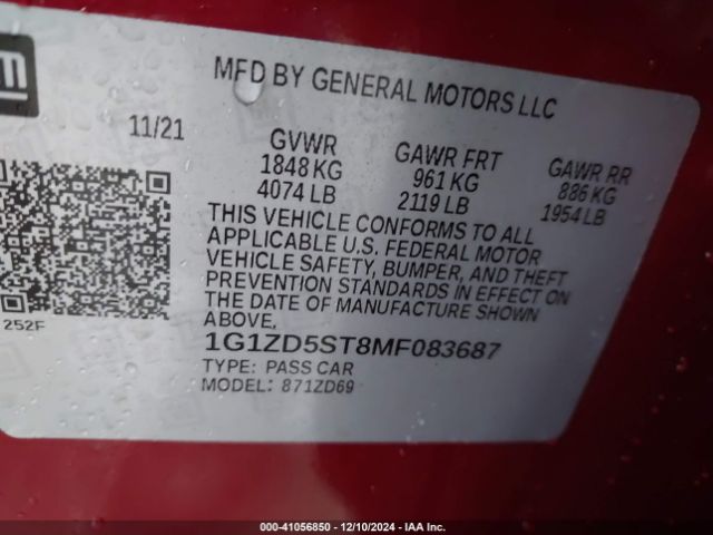 1G1ZD5ST8MF083687 Chevrolet Malibu Fwd Lt