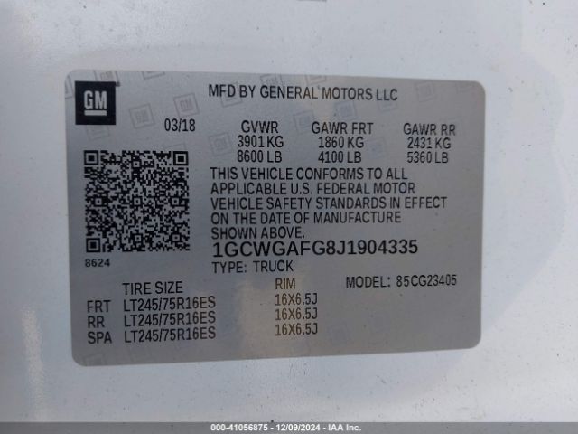 1GCWGAFG8J1904335 Chevrolet Express 2500 Work Van