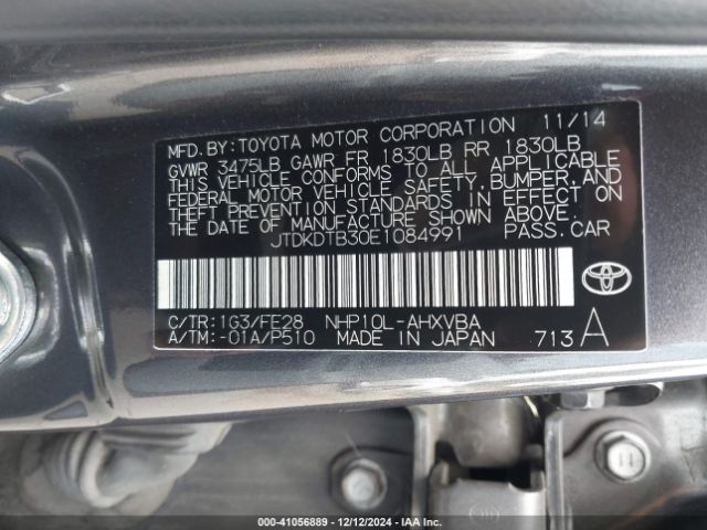 JTDKDTB30E1084991 Toyota Prius C One