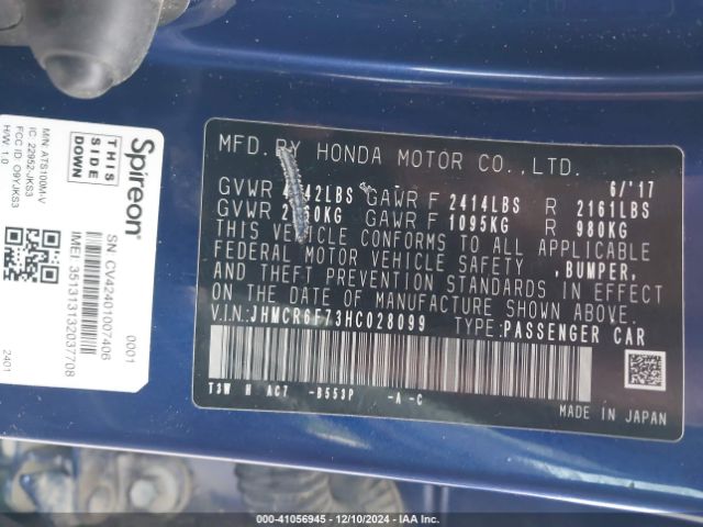 JHMCR6F73HC028099 Honda Accord Hybrid Touring
