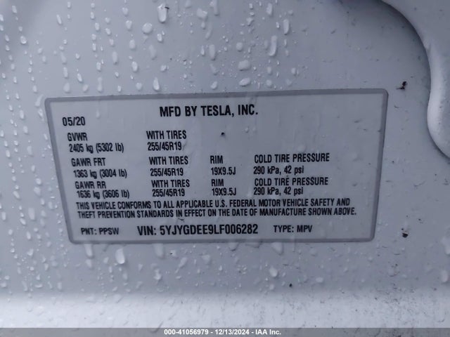 2020 TESLA MODEL Y 5YJYGDEE9LF006282 Photo 8