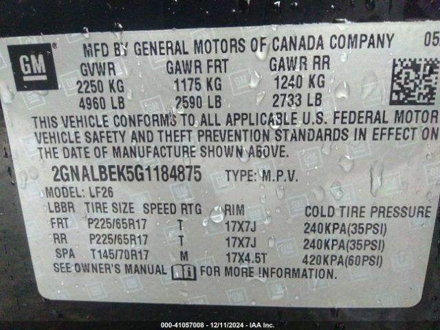 2GNALBEK5G1184875 Chevrolet EQUINOX LS