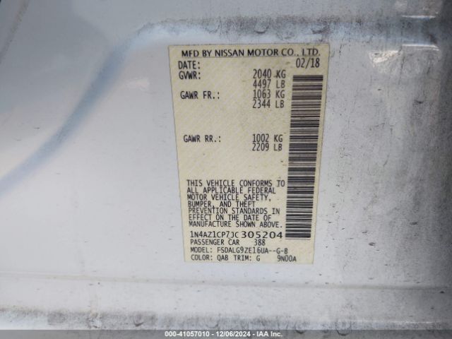1N4AZ1CP7JC305204 Nissan Leaf Sl