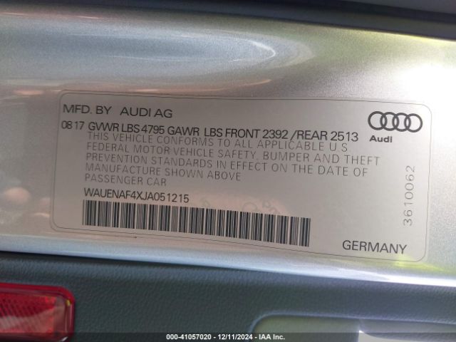 WAUENAF4XJA051215 Audi A4 2.0t Premium/2.0t Tech Premium