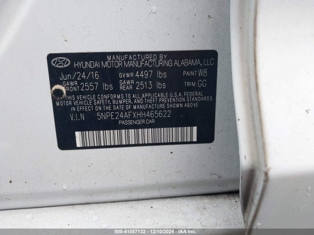 Hyundai SONATA SE 2017 5NPE24AFXHH465622 Image 9
