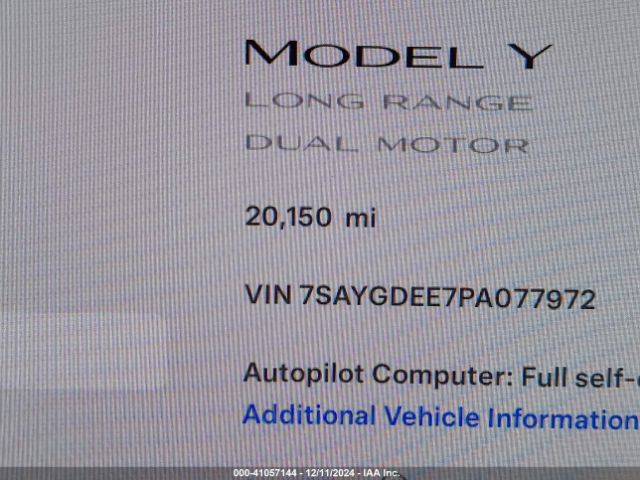7SAYGDEE7PA077972 Tesla Model Y Awd/long Range Dual Motor All-wheel Drive