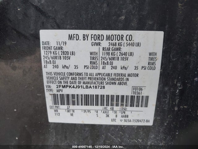 Ford EDGE SEL 2020 2FMPK4J91LBA18728 Image 9