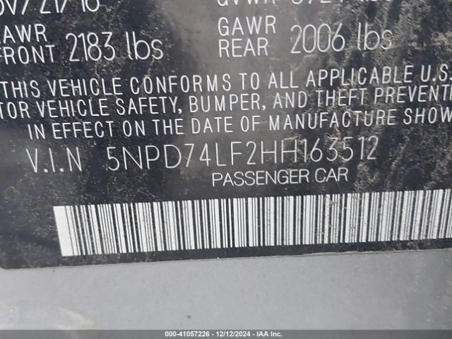 5NPD74LF2HH163512 Hyundai ELANTRA SE