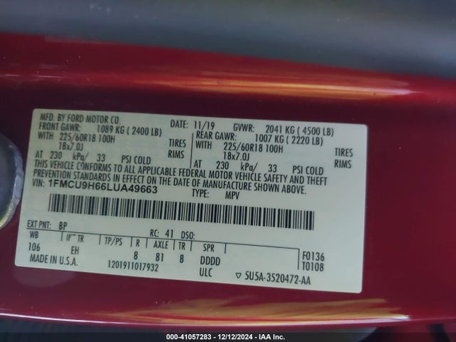 Ford ESCAPE SEL 2020 1FMCU9H66LUA49663 Image 9