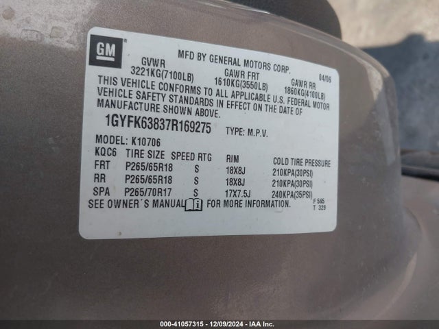 2007 CADILLAC ESCALADE 1GYFK63837R169275 Photo 8