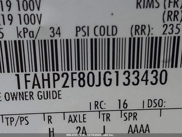 1FAHP2F80JG133430 Ford Taurus Limited