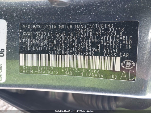 Toyota COROLLA LE 2018 2T1BURHE7JC073892 Image 9