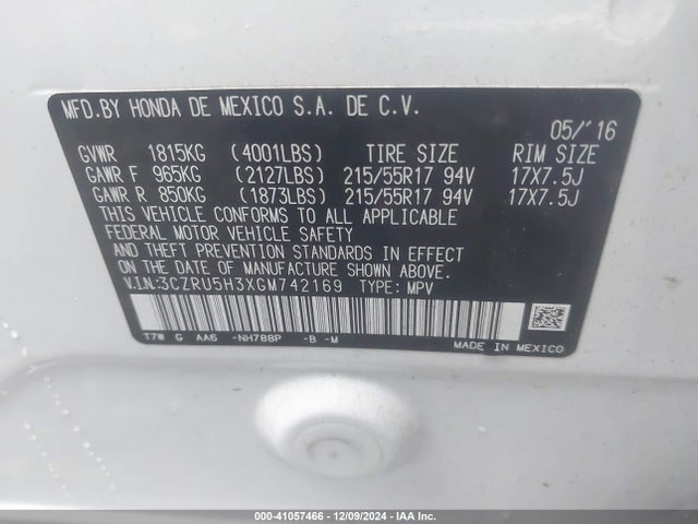 Honda HR-V LX 2016 3CZRU5H3XGM742169 Image 9