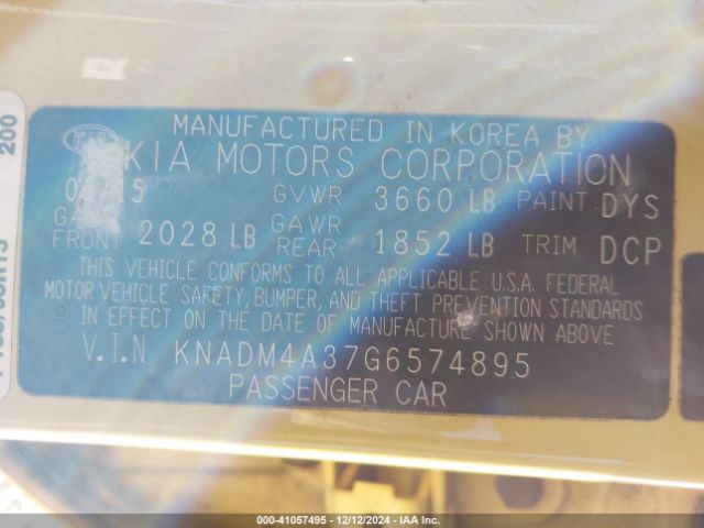 KNADM4A37G6574895 KIA RIO LX