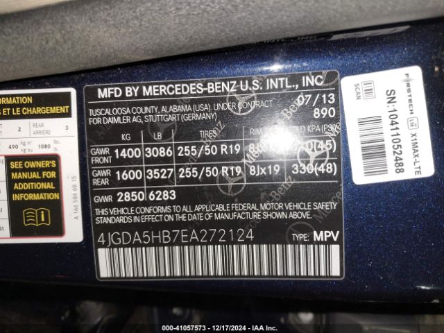 4JGDA5HB7EA272124 Mercedes-Benz Ml 350 4matic