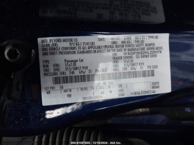 1FADP3H22HL229378 Ford FOCUS SEL