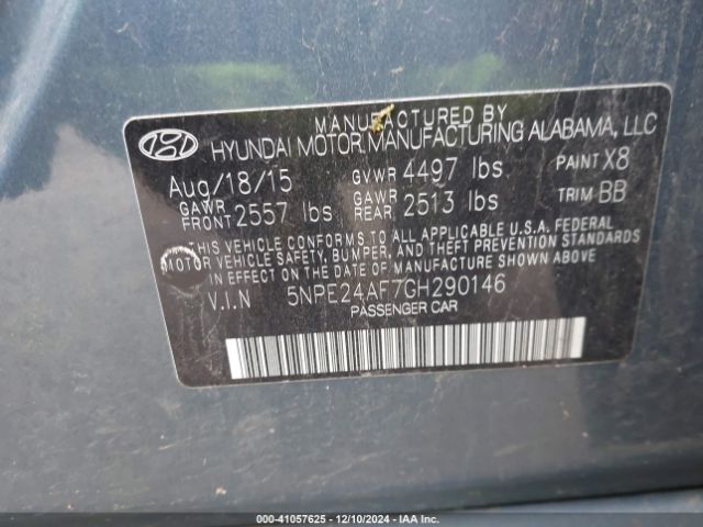 5NPE24AF7GH290146 Hyundai SONATA SE