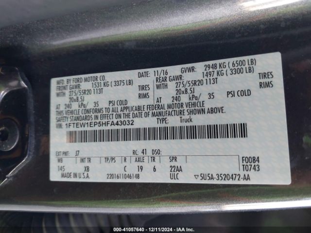 1FTEW1EP5HFA43032 Ford F-150 Xlt