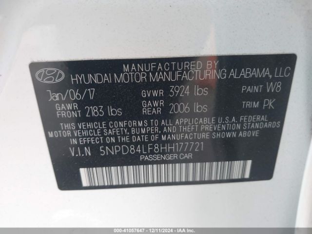 5NPD84LF8HH177721 Hyundai ELANTRA SE