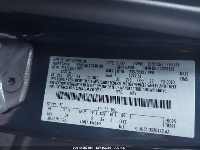 Ford ESCAPE SEL 2018 1FMCU9HD5JUA76977 Image 9