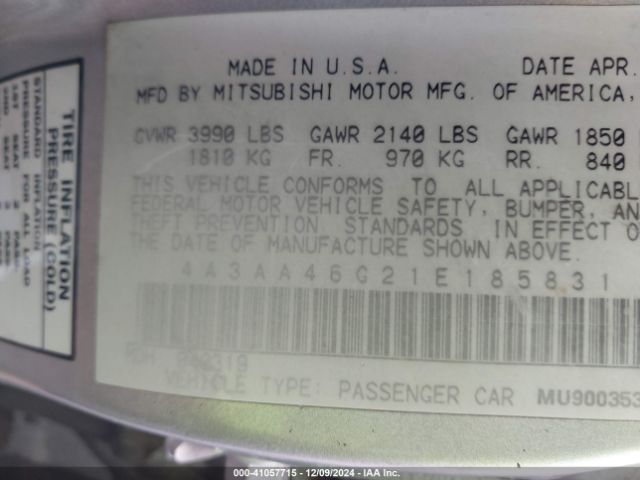 2001 MITSUBISHI GALANT 4A3AA46G21E185831 Photo 8