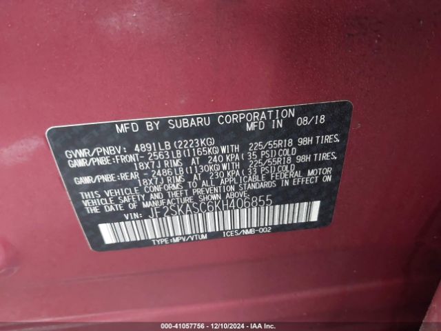 JF2SKASC6KH406855 Subaru Forester Limited