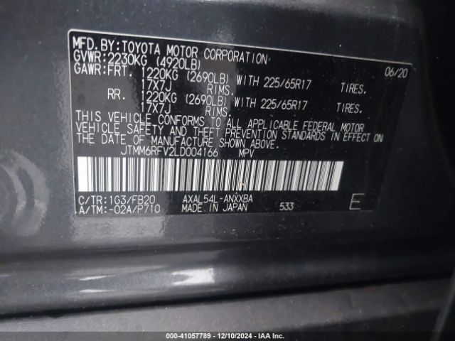 JTMM6RFV2LD004166 Toyota Rav4 Hybrid Le
