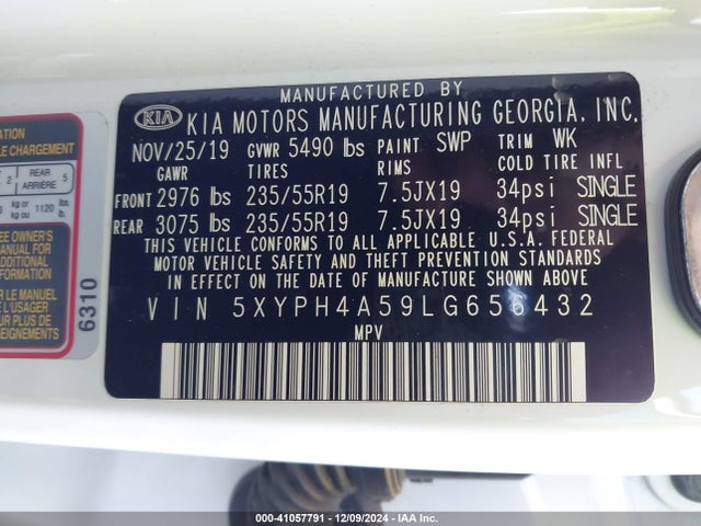 5XYPH4A59LG656432 KIA Sorento 3.3l Ex