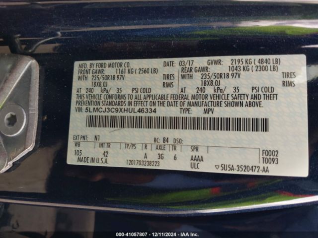 5LMCJ3C9XHUL46334 Lincoln Mkc Reserve