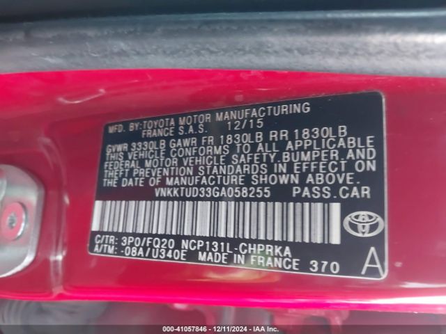 VNKKTUD33GA058255 Toyota YARIS L