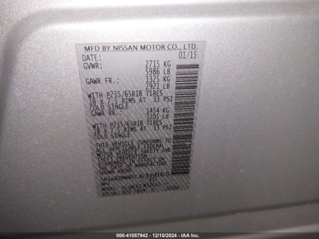 5N1AR2MN8FC636065 Nissan Pathfinder Platinum/s/sl/sv
