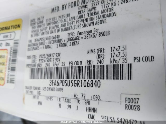 3FA6P0SU5GR106840 Ford Fusion Energi Titanium