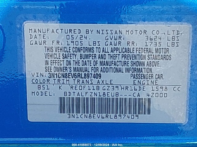 Nissan Versa 1.6 Sv 2024 3N1CN8EV6RL897409 Image 9