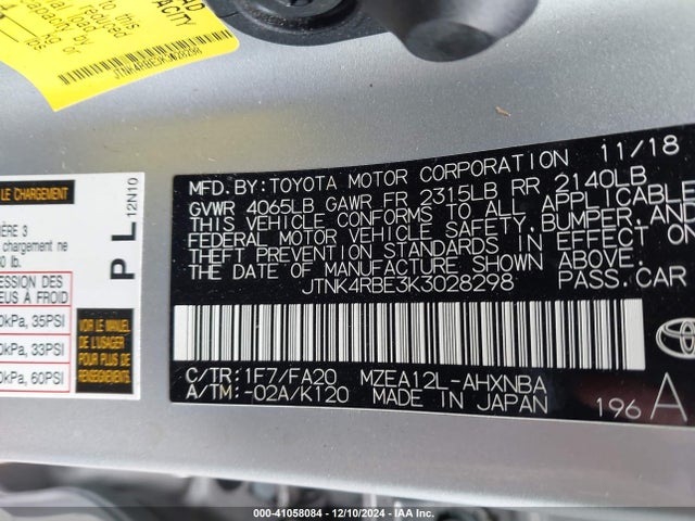 Toyota COROLLA SE 2019 JTNK4RBE3K3028298 Image 9