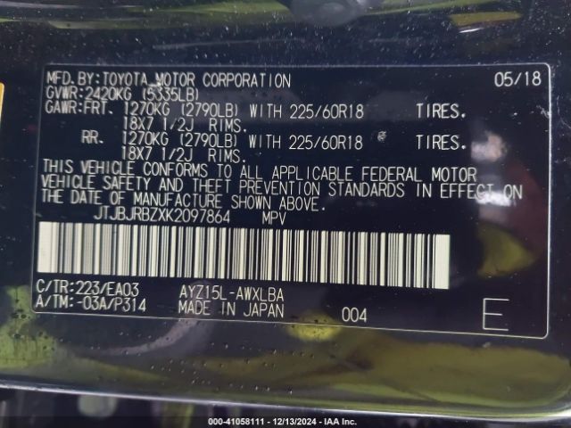 JTJBJRBZXK2097864 Lexus NX 300H