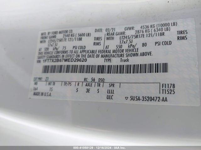 Ford F-250 Xl 2021 1FT7X2B67MED29620 Image 9