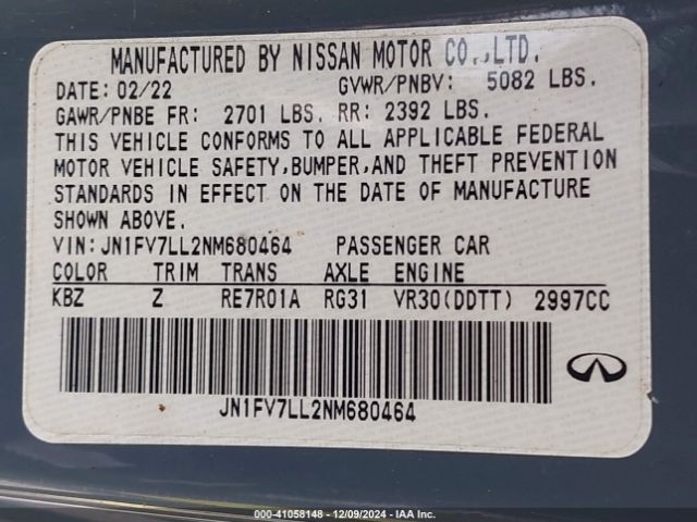 JN1FV7LL2NM680464 Infiniti Q60 Red Sport 400 Awd