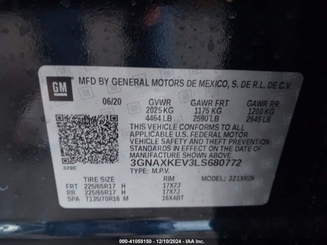 3GNAXKEV3LS680772 Chevrolet Equinox Fwd Lt 1.5l Turbo
