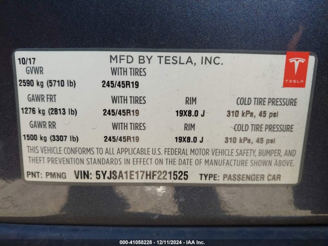 5YJSA1E17HF221525 Tesla Model S 60/75
