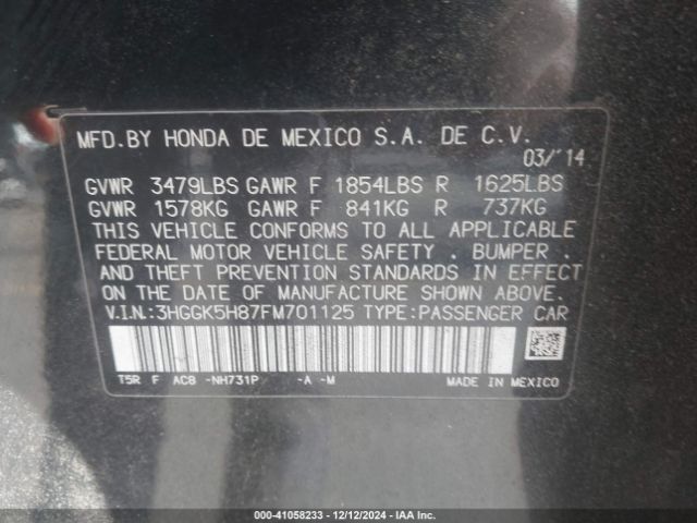 3HGGK5H87FM701125 Honda Fit Ex/ex-l