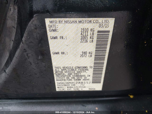Nissan Altima 2.5 S 2015 1N4AL3APXFC288552 Image 9