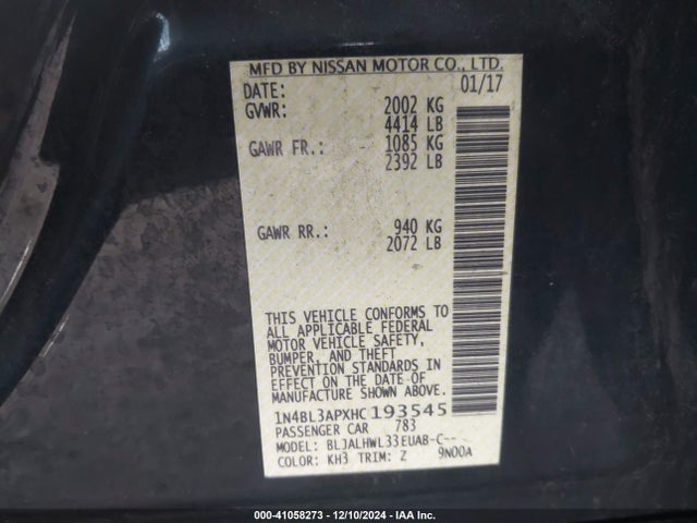 1N4BL3APXHC193545 Nissan Altima 3.5 Sr